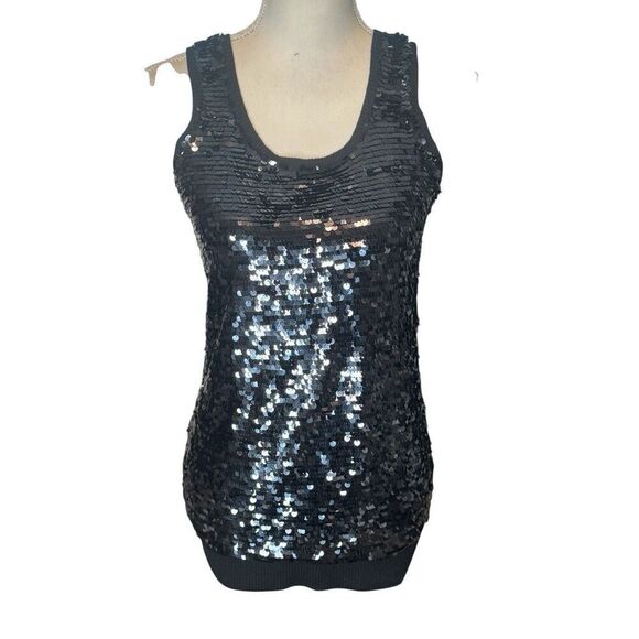 Michael Kors Black Sequined 100% Merino Wool Tank Top Sz XS Summer Sparkle - Picture 1 of 5